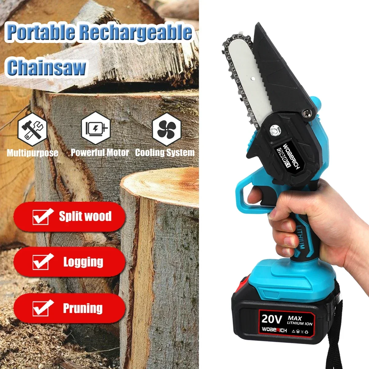 Mini Electric Pruning Saw Rechargeable Saw Wood Spliting Chainsaw Woodworking Pruning One-handed Saw Garden Tool For Makita