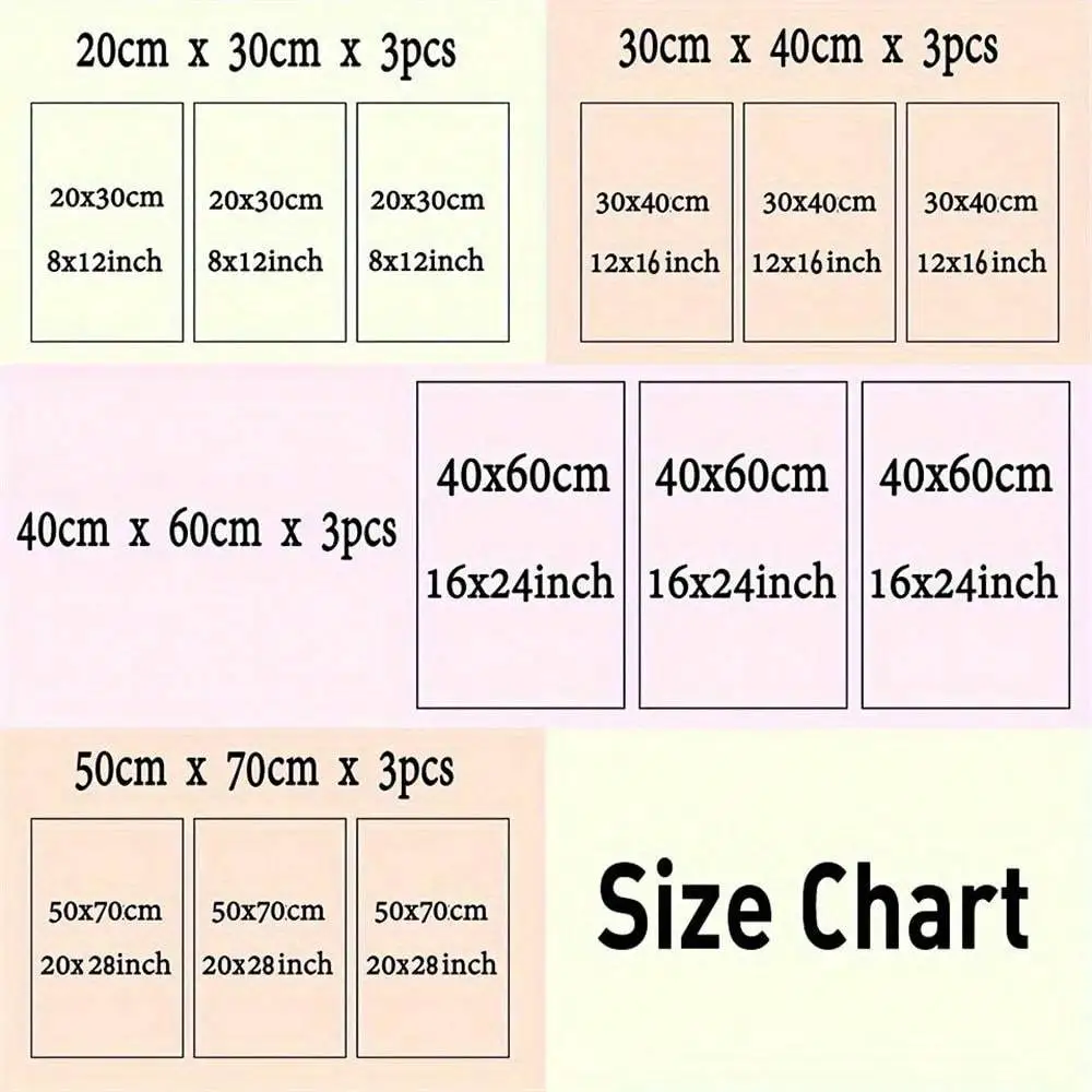 [مسطح [مسطح] 3 قطع من المطبوعات الفنية القماشية القابلة للتخصيص - صورة شخصية، رسوم متحركة، فيلم، حيوانات أليفة، زفاف، منظر طبيعي، وجدار الذكرى السنوية
