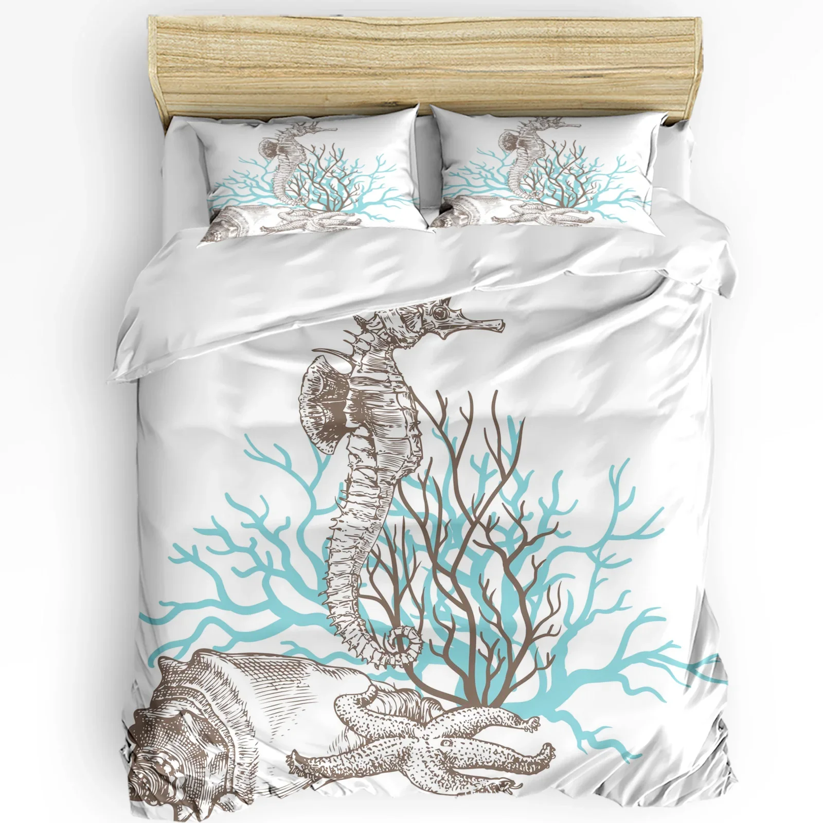 

Seahorse Coral Shell Printed Comfort Duvet Cover Pillow Case Home Textile Quilt Cover Boy Kid Teen Girl Luxury 3pcs Bedding Set