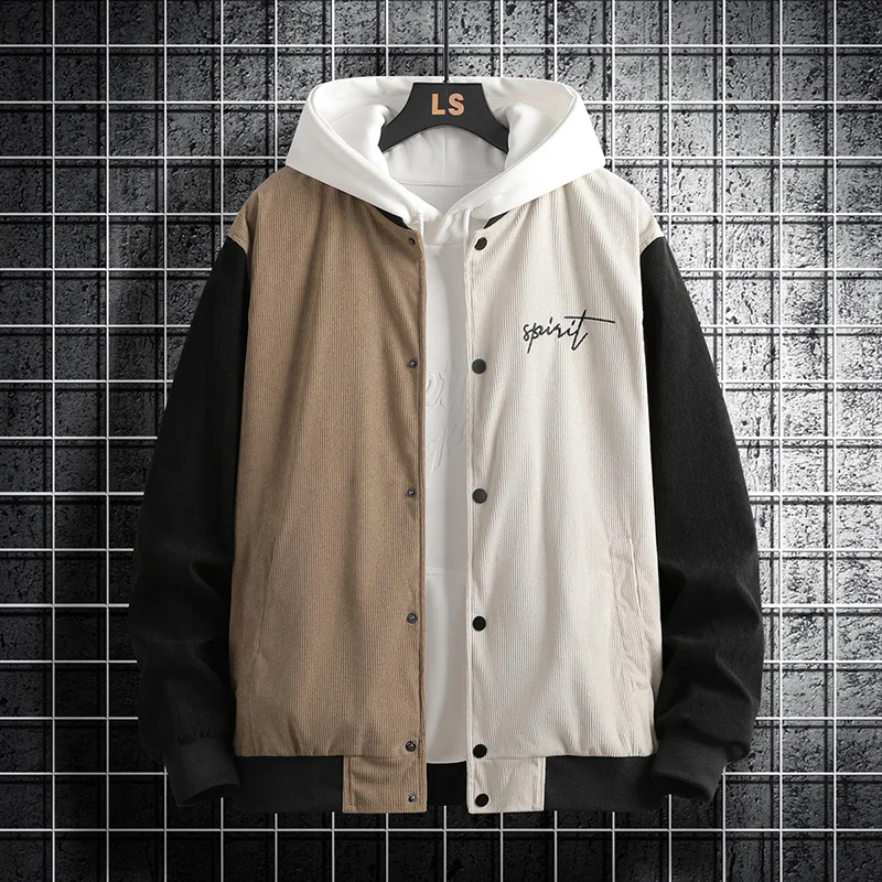 

Повседневная мужская куртка свободного кроя с буквенным принтом и воротником-бомбером, весна-осень, для активного отдыха, модная, разноцветная, для досуга