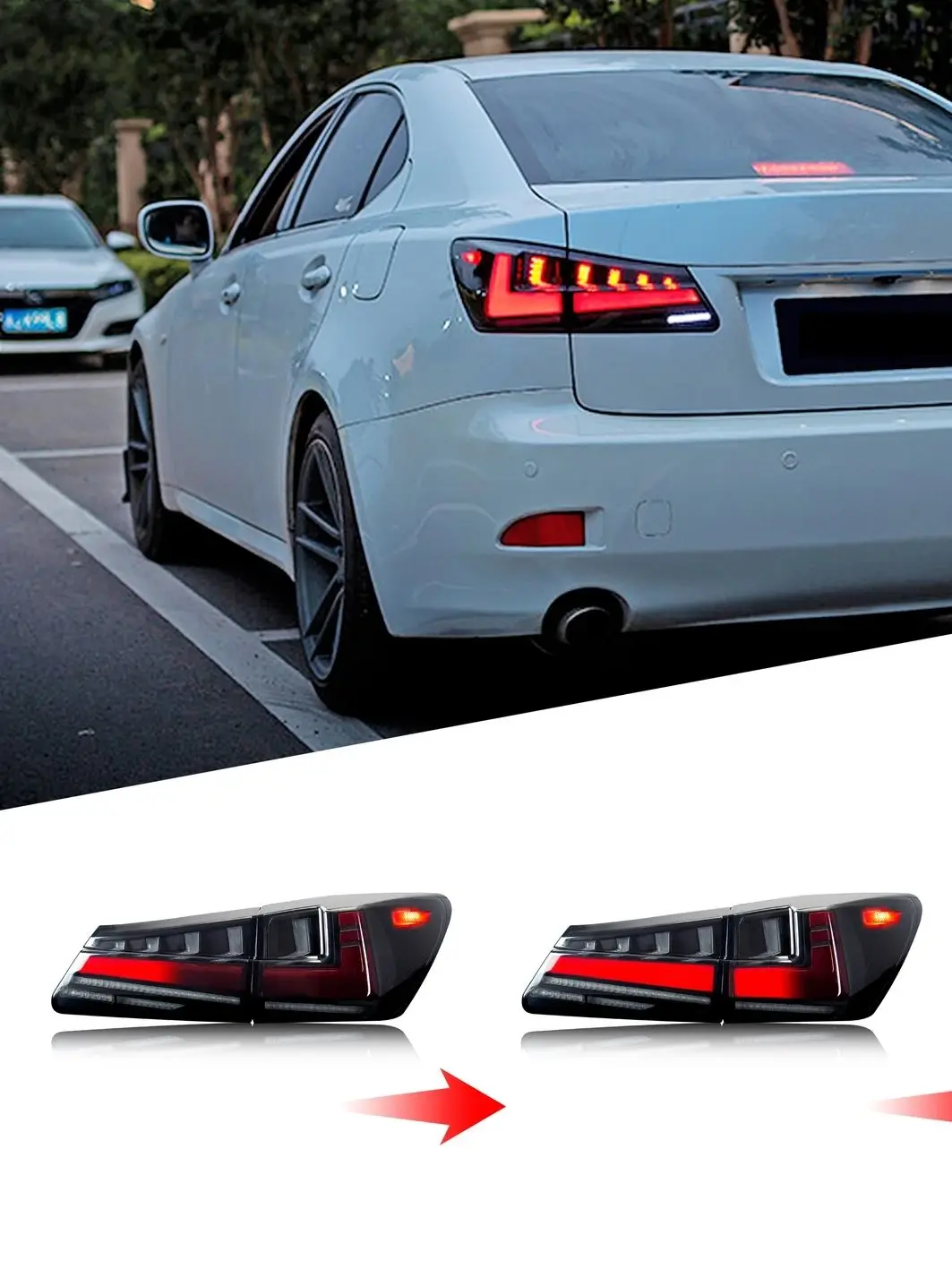 LED-Rückleuchten für Lexus IS250 IS350 ISF IS II 2006–2013, sequentielles Blinker, dynamische Animation, schwarze Rückleuchten, Montage