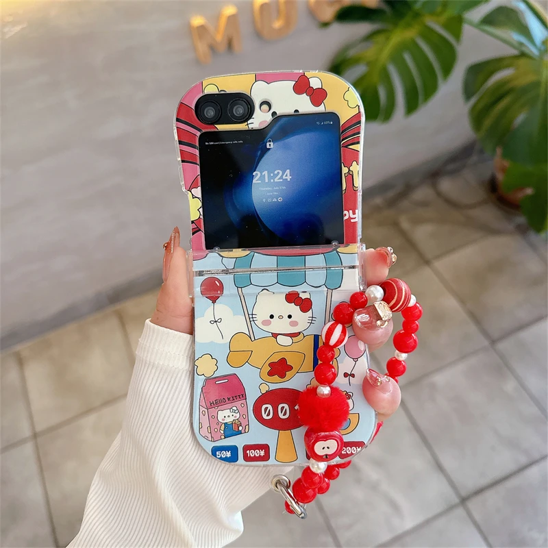 Kawaii Style That Girls Like Anti-drop Case Animation Sanrio For Hello kitty With Lanyard Samsung Galaxy For Z Flip7/6/5/4/3