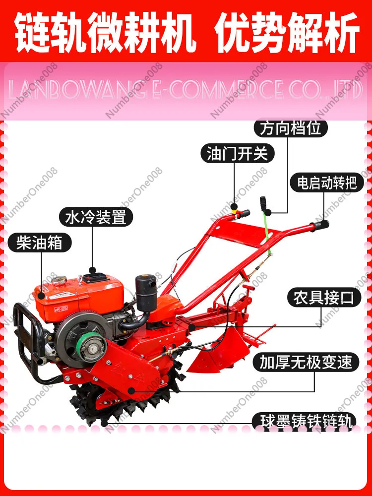 Crawler Track Micro Tiller Rotary Cultivator Walking Tractor for Farming