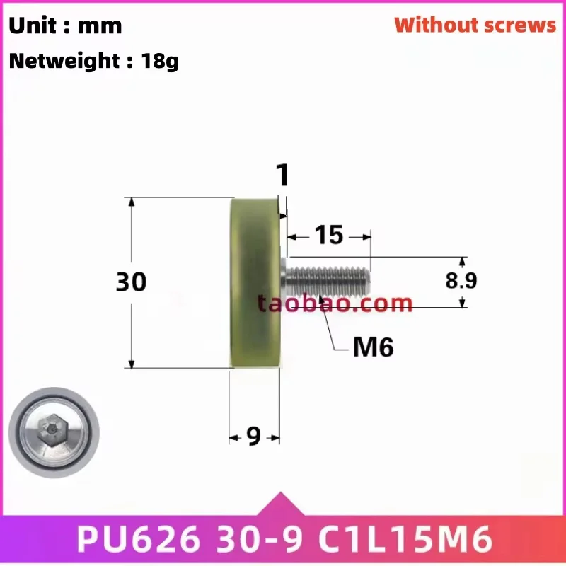 

1Pc Polyurethane coated bearings with screws, pulleys, bearings 6x30x9mm