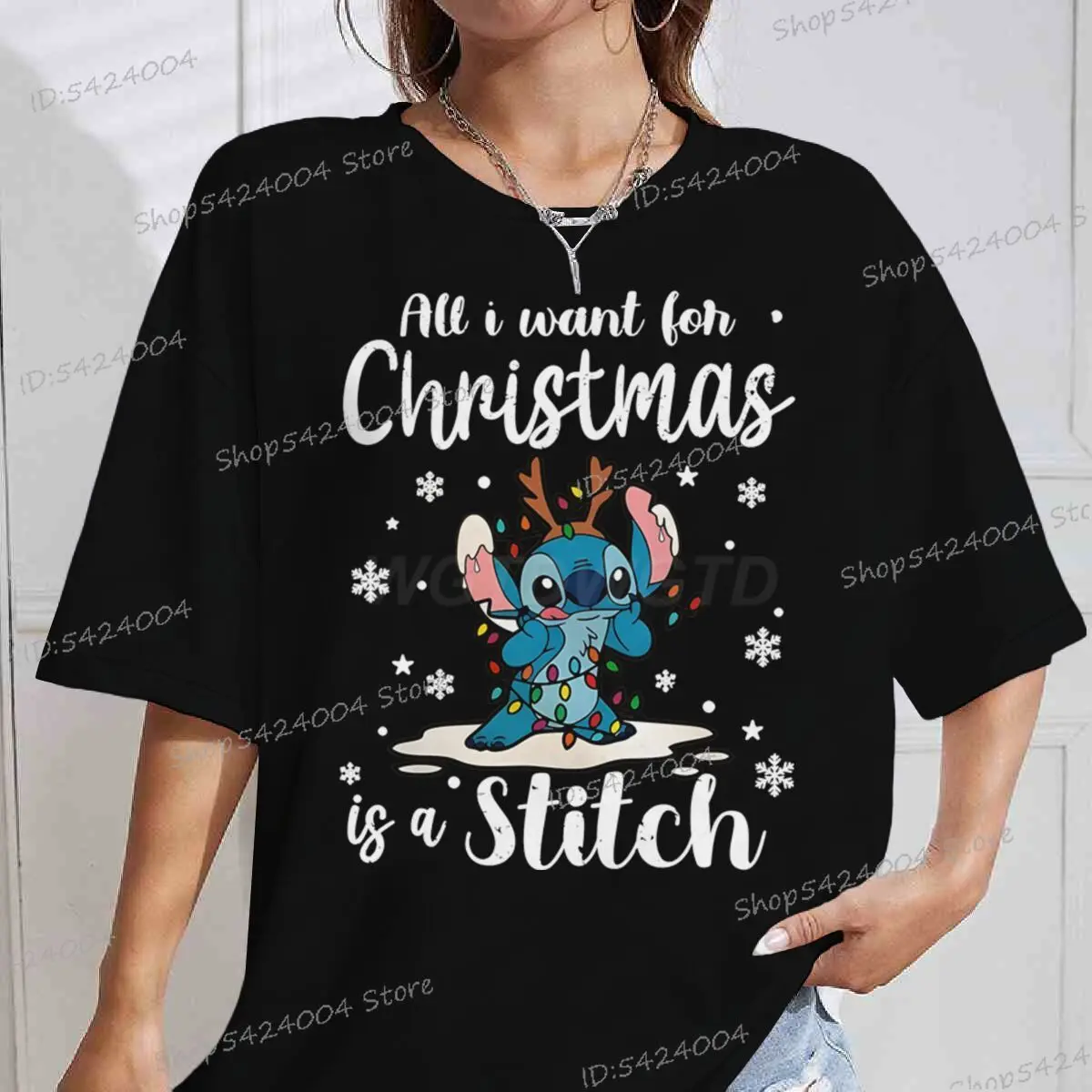 الكرتون غرزة عيد الميلاد تي شيرت الرجال النساء الجمالية مهرجان الهدايا تي شيرت أنيمي شخصية عيد ميلاد سعيد عيد الميلاد الملابس الهدايا