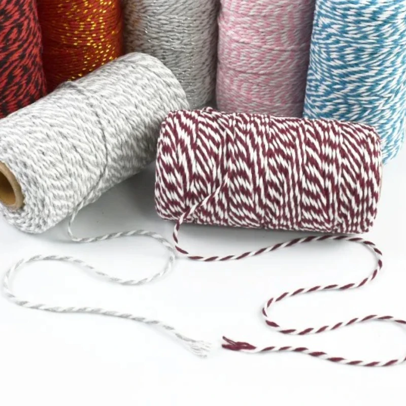 

1Roll=100m Hand Woven Rope Two Tone Cotton Ropes Christmas Gift Box Packaging Ribbon Bow Jewelry Bracelet Decor DIY Accessories