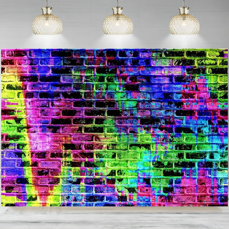 Colorful Brick Wall Backdrop Graffiti Photography Background Hip Hop Disco Graduation Party Retro Block Decoration Banner