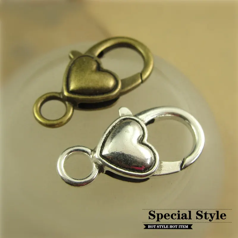 

40pcs 27x14 mm Heart Love Shape Lobster Buckle Clasp Hooks Alloy Antique Silver Bronze Keychains Keyring Accessories Jewlery DIY