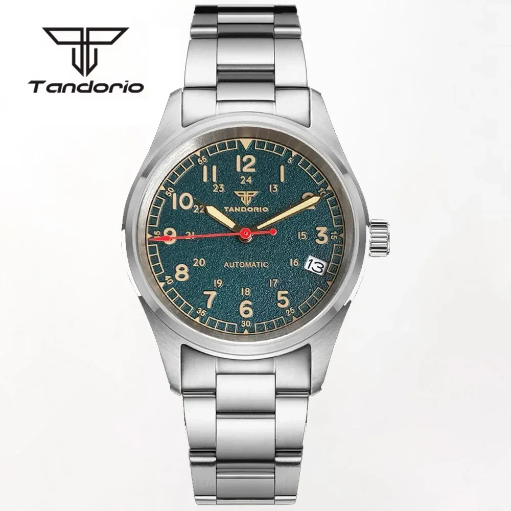 Tandorio Small Lady Diver Men Watch NH35 Movt Pilot Arrow Red Hand Gold Number 36mm Field Watch 20bar Waterproof Wristwatch