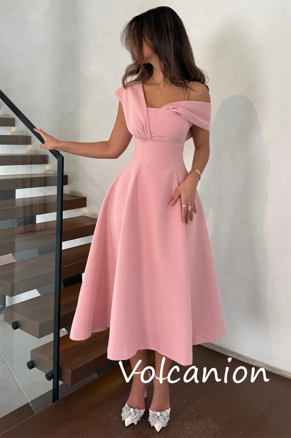 Customized Chinese Style Jersey Pleat A-line Off-the-shoulder Midi Dresses Bespoke Occasion Elegant Retro