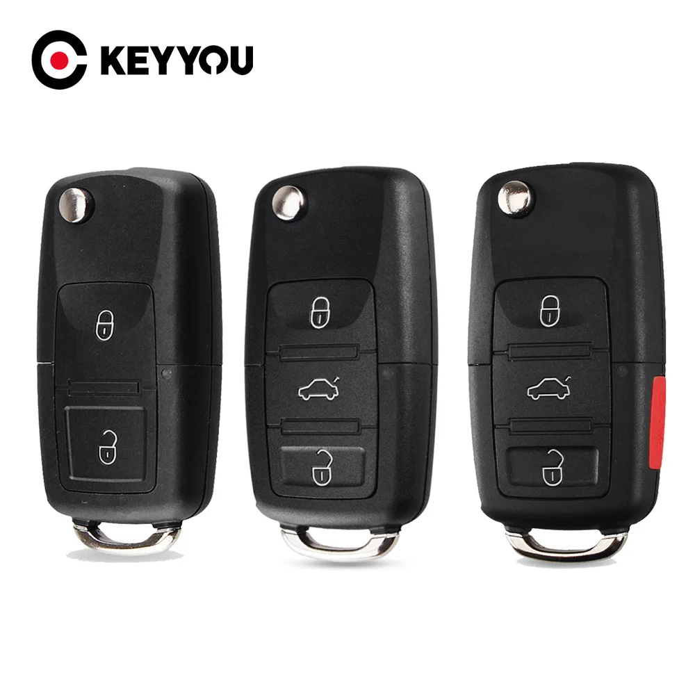 KEYYOU Flip Remote Key Case Folding Car Key Shell For Volkswagen Vw Jetta Golf Passat Beetle Skoda Seat Polo B5 Santana B6