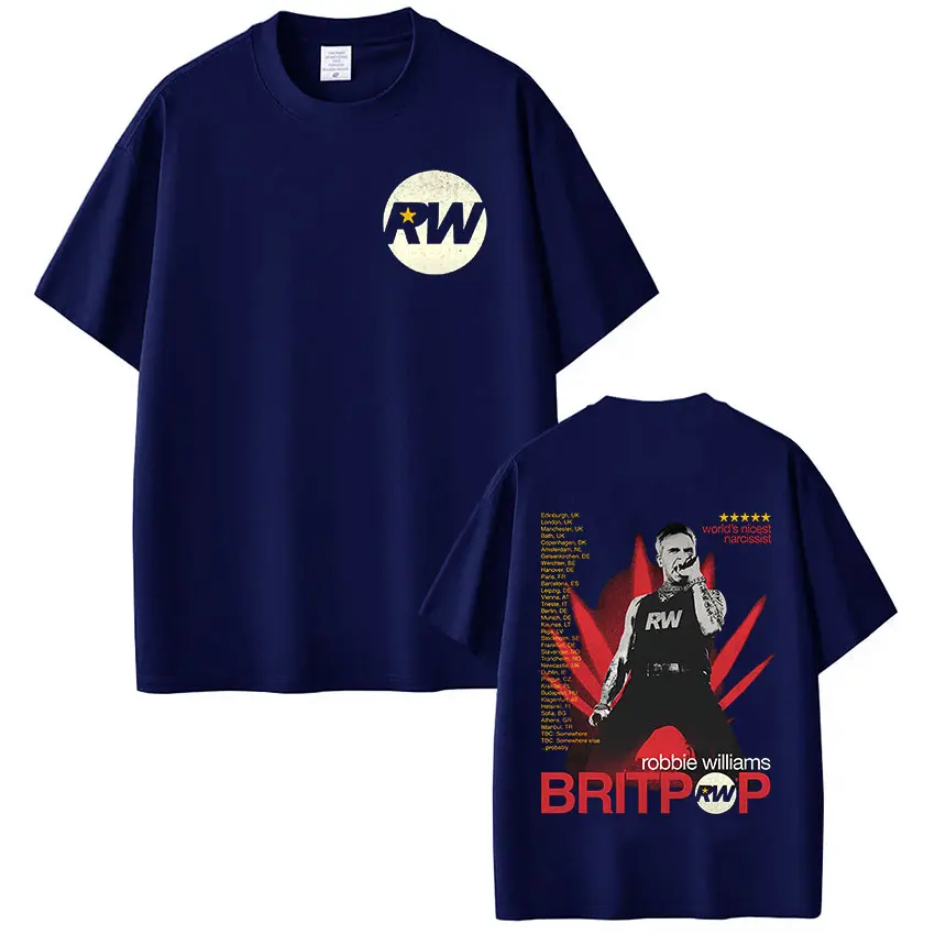 Robbie Williams Britprwp Tour Merch T Shirts Men's Women Clothing Fashion Hip Hop Short Sleeve Tees 100% Cotton Casual T-shirts