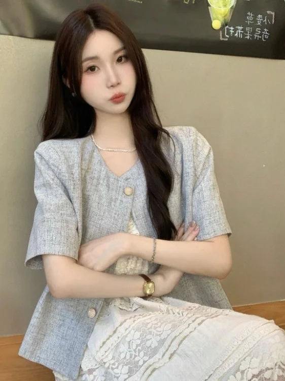 

Retro ort Sve round Ne Open Cardigan Women's Top Chic Versatile Loose Fit Button up ort Coat Commute Sle Spring