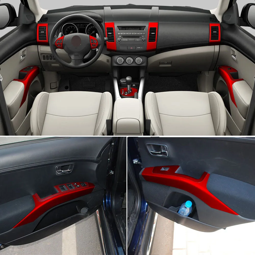 Para mitsubishi outlander 2006-2011 interior painel de controle central maçaneta da porta de fibra de carbono adesivo decalques estilo do carro accessorie