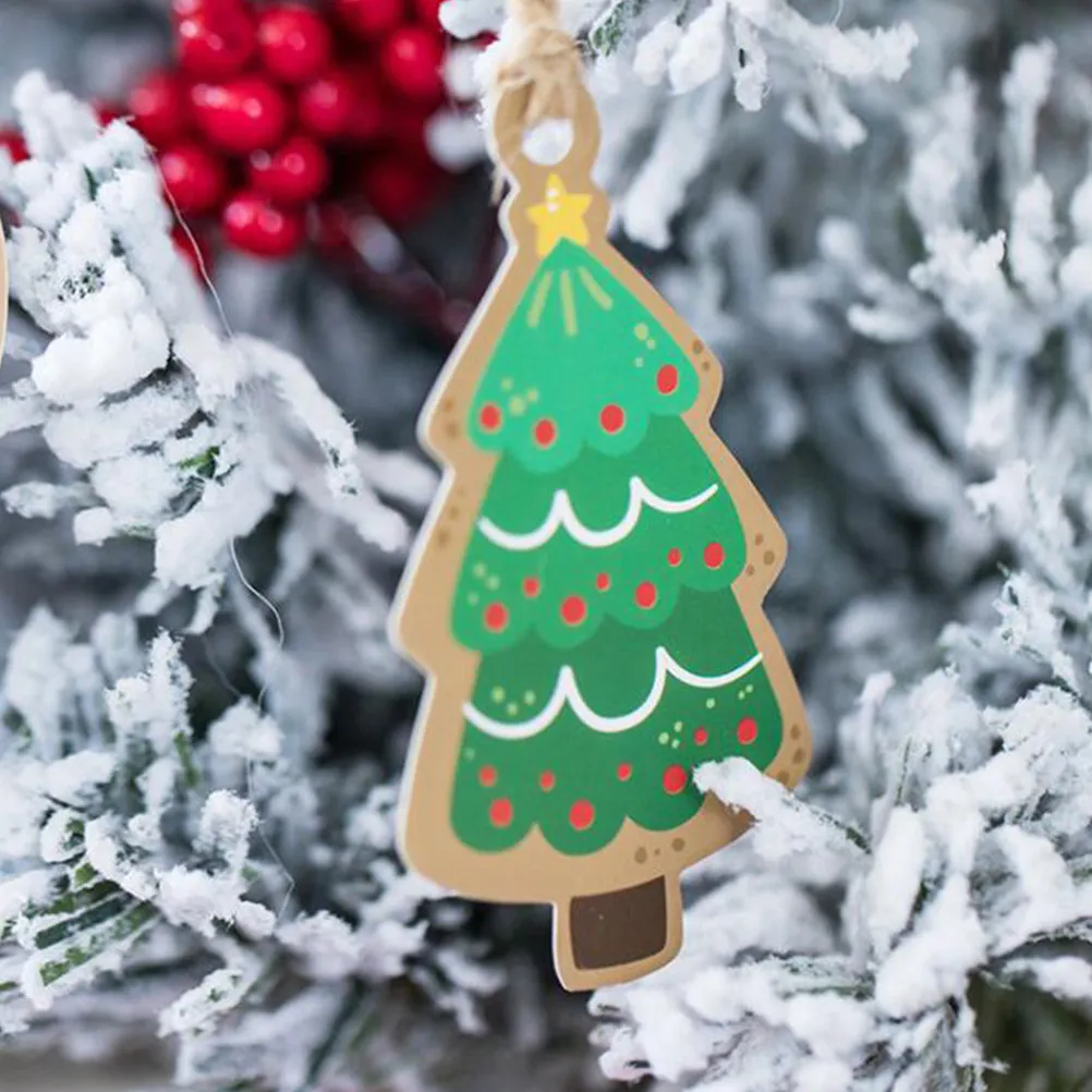 50Pcs Christmas Hanging Greeting Cards Paper Folded Message Cards Holiday Wishes Decorations Candy Canes Trees Snowflakes