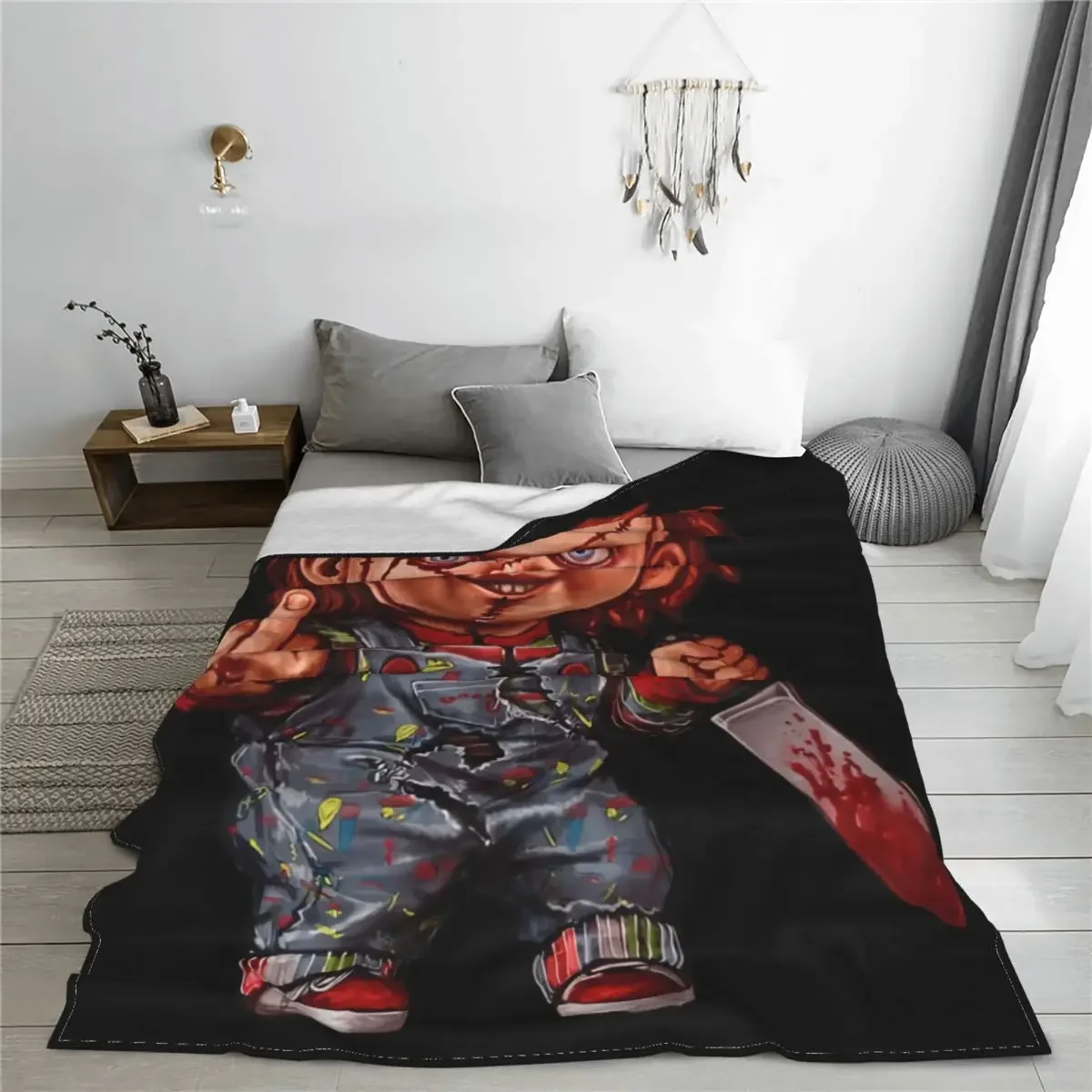 The Killer Doll Blanket Coral Fleece Plush Print Horror Chucky Cozy Super Warm Throw Blankets for Home Bedroom Bedding Throws