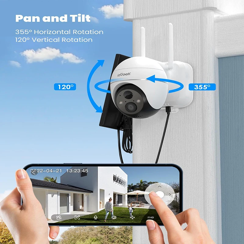 ieGeek 5MP Wireless Outdoor WiFi Surveillance Camera, Solar Camera, 360 Degree Camera, Human PIR Detection, Colour Night Vision image 3