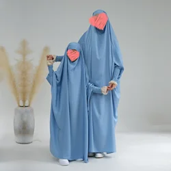 Vestido musulmán de oración Jilbab para niños, Hijab con capucha, Abaya, Ramadán, Eid, ropa islámica, Dubai, saudí, bata negra, vestidos modestos para niños