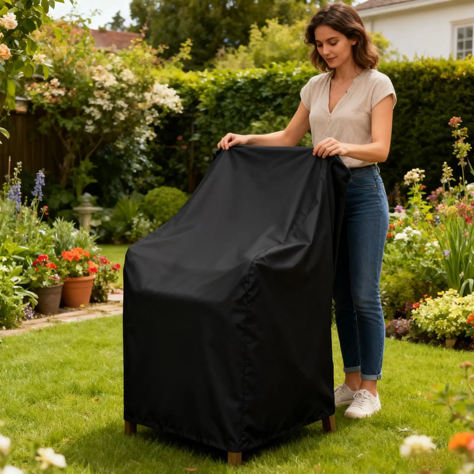 غطاء كرسي الحديقة شديد التحمل مقاوم للماء وقابل للتعديل لحماية الأثاث الخارجي غطاء كرسي الشرفة لحديقة الشرفة #3