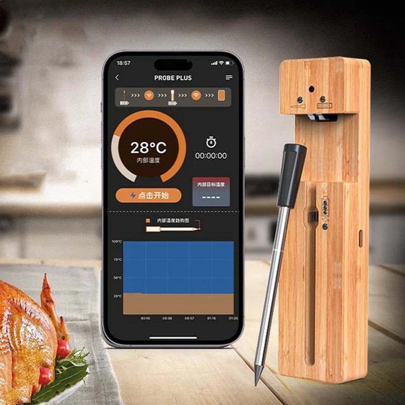 Cooking Thermometer Smart Meat Thermometer Long Bluetooth Range, Precision Cooking, For BBQ/Grill/Kitchen