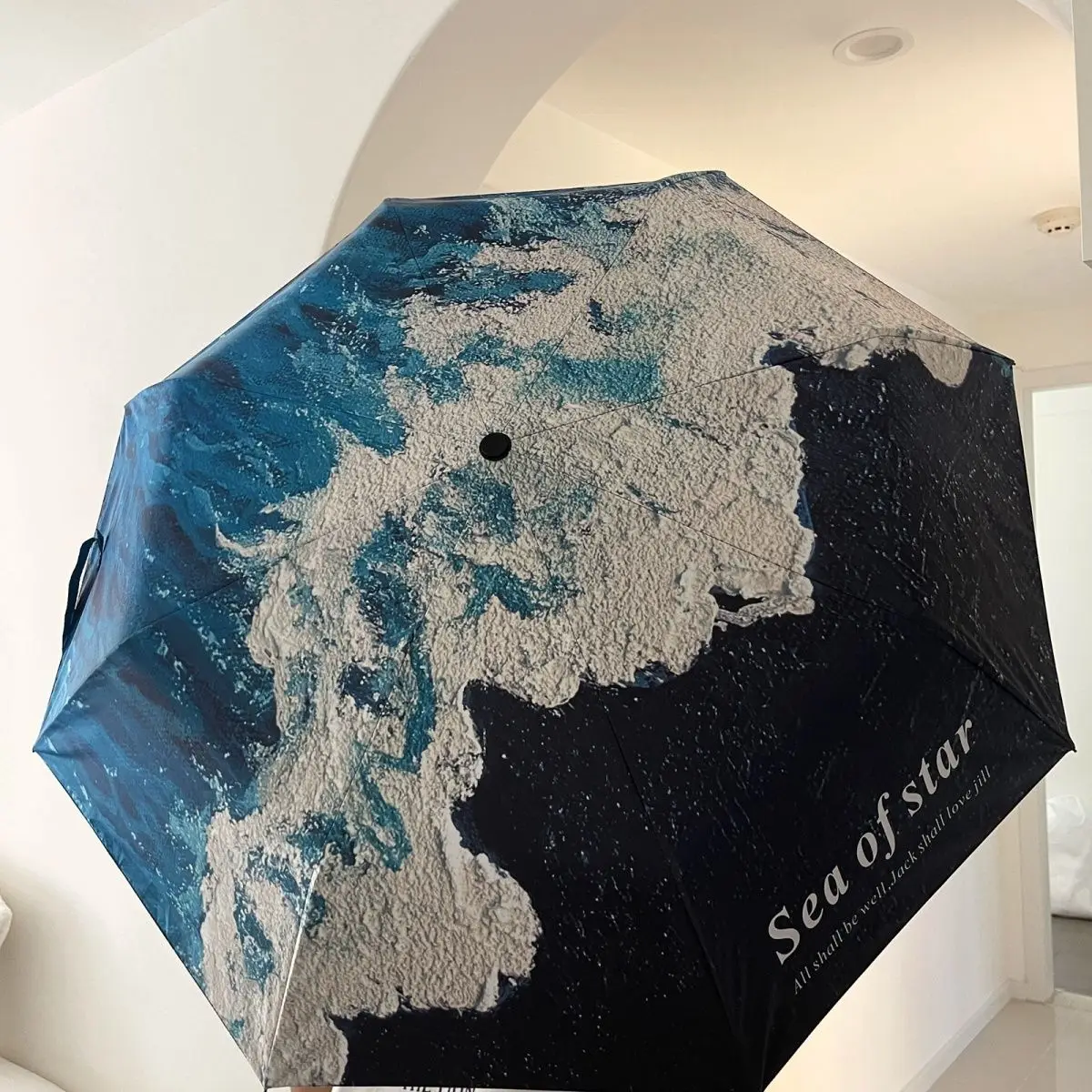 Original Wave Oil Painting Umbrella Automatic Rain Sun Dual Use Black Coating UV Protection Sunshade Umbrella