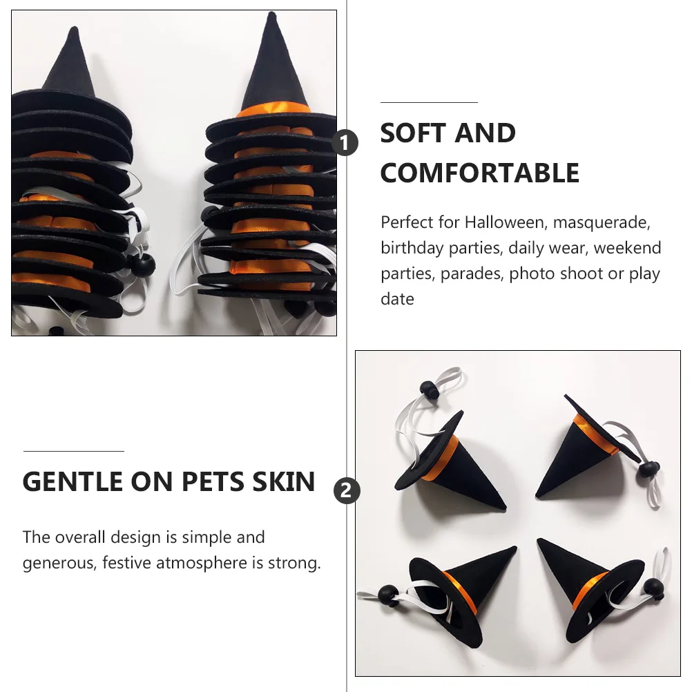 

3Pcs Pet Halloween Wizard Witch Hat Soft Adjustable Pointed Headpiece for Dogs Cats Costume Birthday Party Pet Halloween Hat