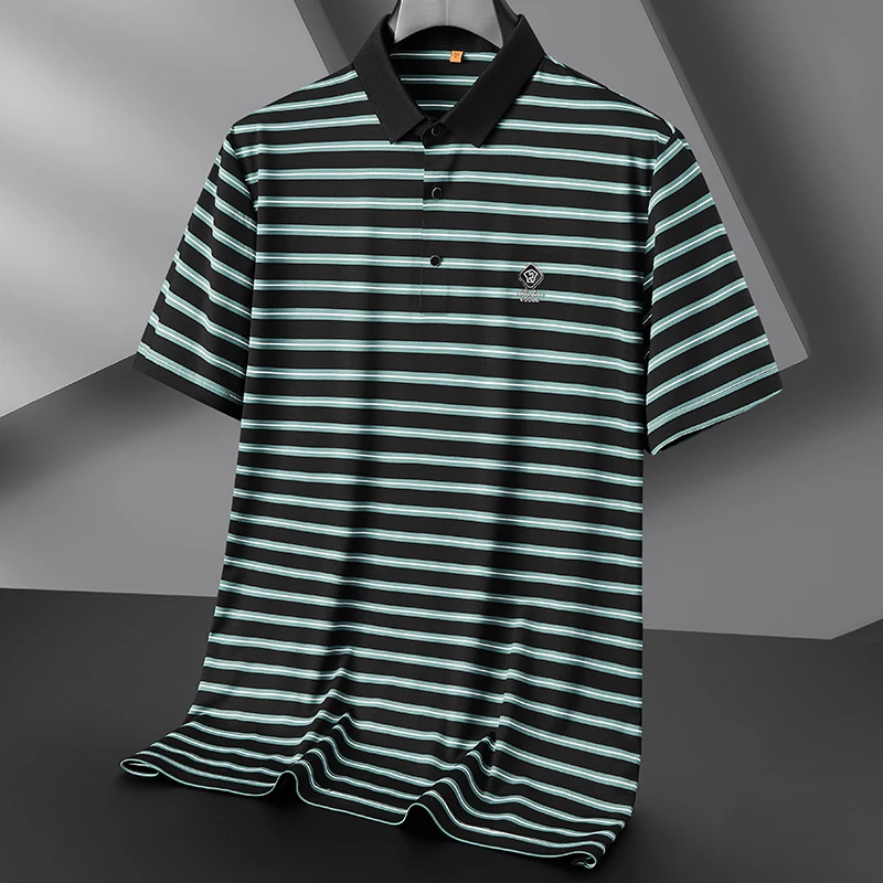 8XL 7XL 6XL 2024 Summer Top Grade New Designer Striped Polo Shirt Men Short Sleeve Lapel Mens Shirts Casual Loose Polos Homme