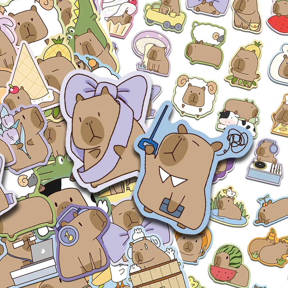 

10/30/50pcs Creative Colorful Capybara Stickers Cute Cartoon Sticker Toy Waterproof DIY Laptop Suitcase Phone Decals Decoration