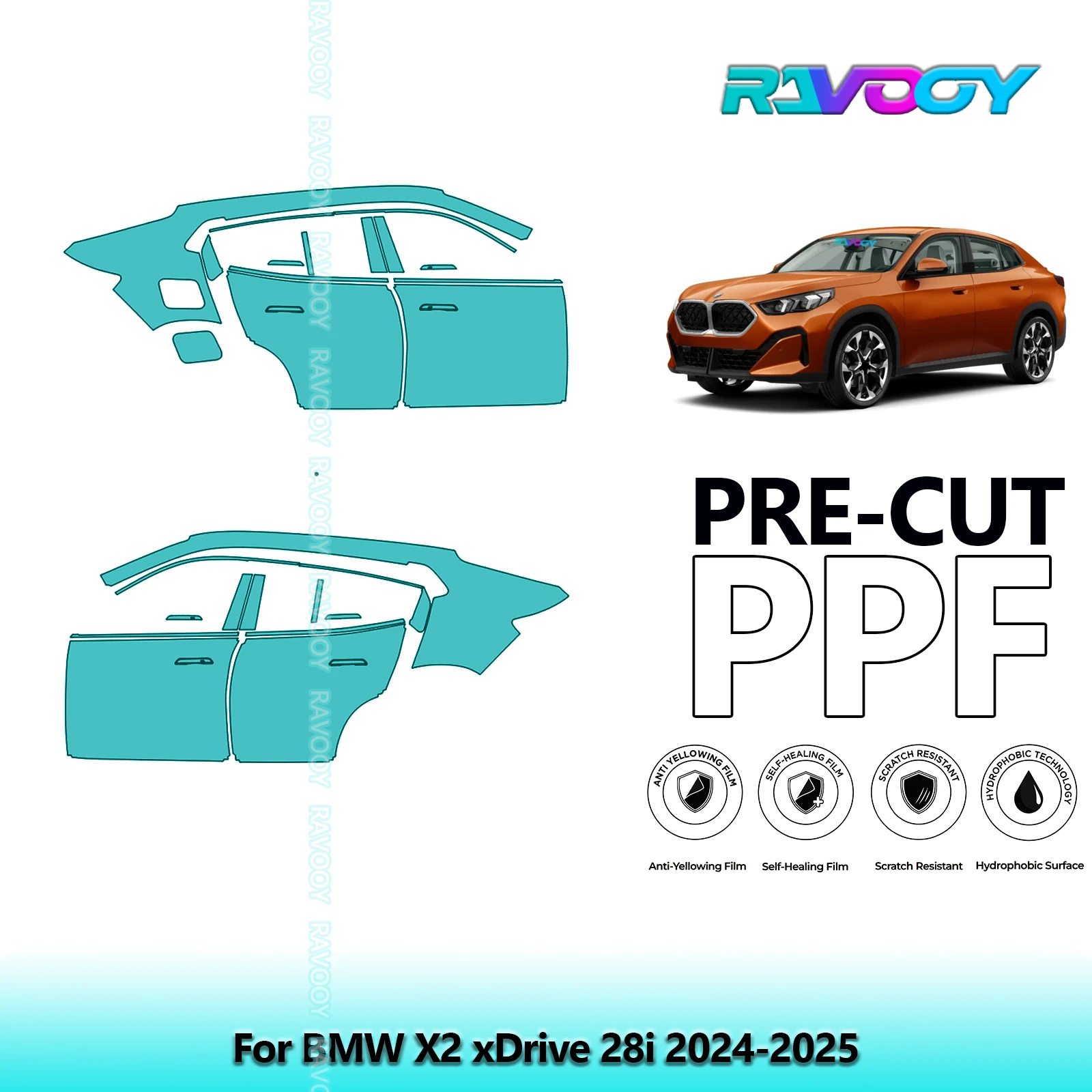 

For BMW X2 xDrive 28i 2024-2025 8.5mil Clear Matte Pre-Cut PPF Door & A/B Pillar Kit TPU Paint Protection Film Set