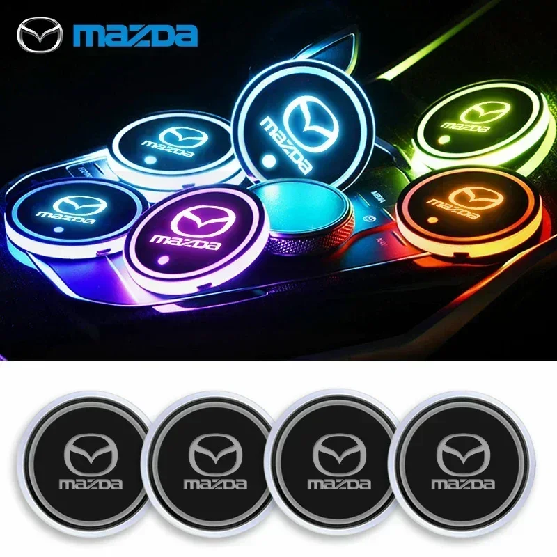 2x Luminous Car Cup Coaster Holder Car Led Atmosphere Light Logo Lamp For Mazda 2 3 5 6 8 CX3 CX4 CX5 CX8 CX30 AXELA Accessories