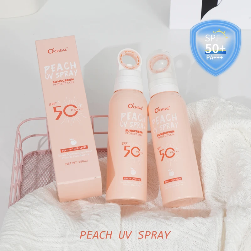 Portable Peach Sunscreen Spray SPF50 PA+++ | Hydrating Translucent Sun Protection | Waterproof Isolation Spray for Beach & Outdo