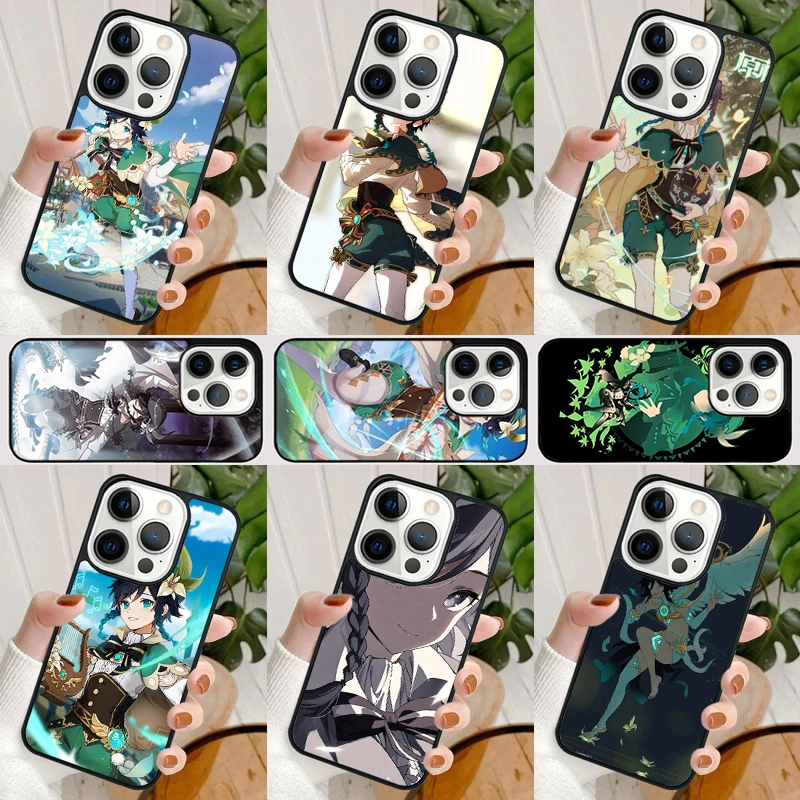 Game Genshin Impact Venti Cute Phone Case For iPhone 16 15 SE2020 14 Max 6 7 8 Plus 11 12 13 Pro Max Mini Phone Cover coque