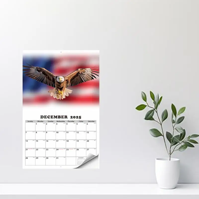 Monthly Wall Calendar 2025 Flag Eagle-Themed Calendar Decor Clear Printing Vertical Wall Calendar For Living Room Bedroom