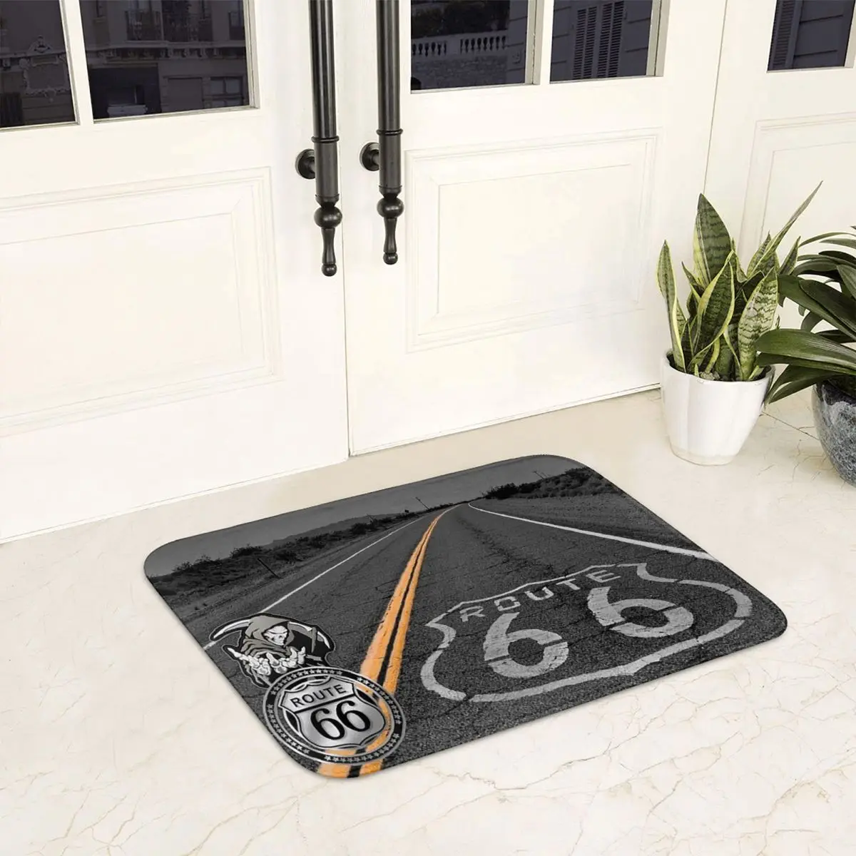 Biker Route 66 Mother Road American Doormat Non-slip Bathroom Floor Mats Home Entrance Rugs Kitchen Living Room Carpet Footpad