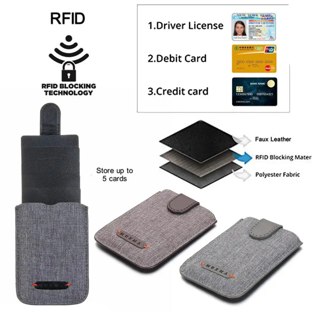 ملصق لاصق عالمي 5 سحب بو الجلود حامل بطاقة الائتمان محفظة الهاتف جيب بطاقات الائتمان الحقيبة حجب RFID
