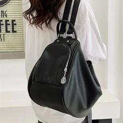 Chikage Simple Casual Soft Leather Backpack Women Fashion Pu Leather Backpack Large Capacity Solid Color Travel Backpack