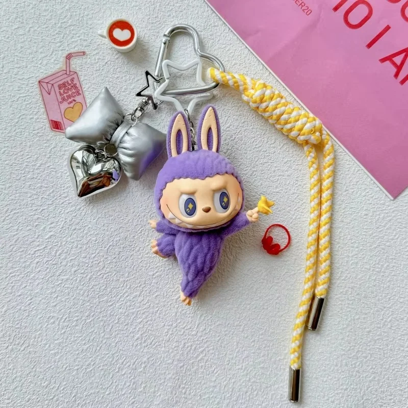 Original Labubu Cute Doll Pendant Yoga Series Anime Character Keychain Bag Pendant Kawaii Girl Toy Birthday Creative Gift