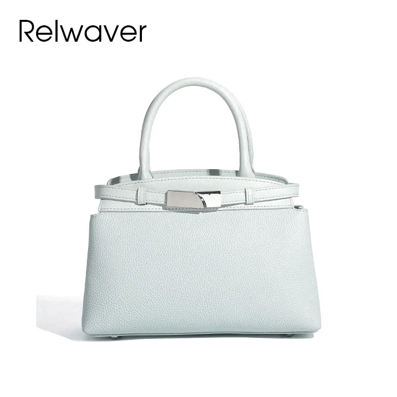 

Relwaver small women handbag genuine leather top handle bag 2025 autumn winter party hand bag blue pink shoulder crossbody bag