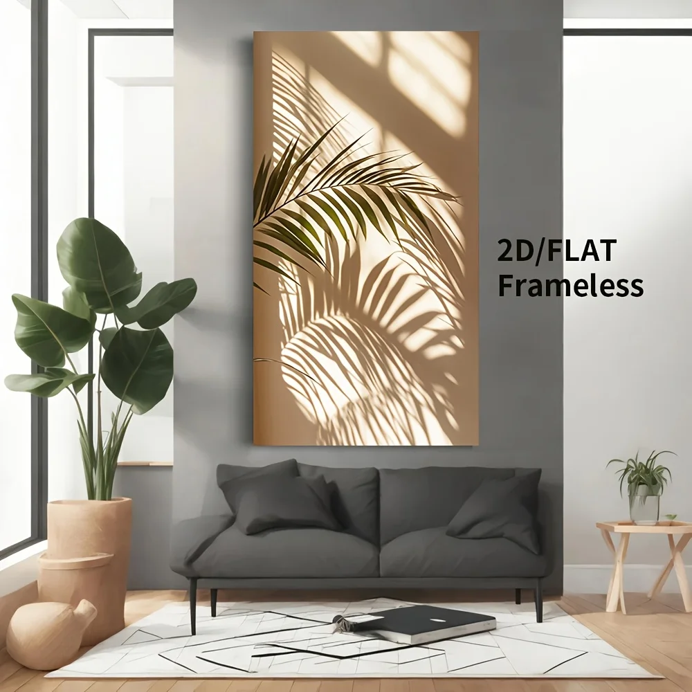 2D Flat Modern Abstract Palm Shadow on Wall Canvas Wall Art - Frameless Minimalist Canvas Prints for Living Room & Bedroom Decor