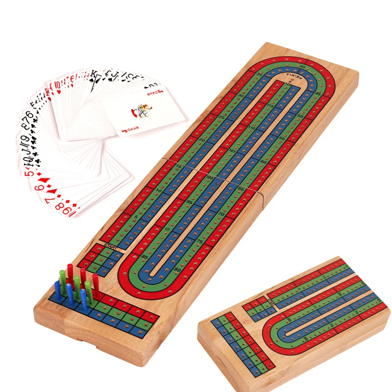 

Wood Cribbage Board Game Classic 3 Track Cribbage Board With 9 Cribbage Pegs Portable Card Board Game For Adult Indoor & Outdoor