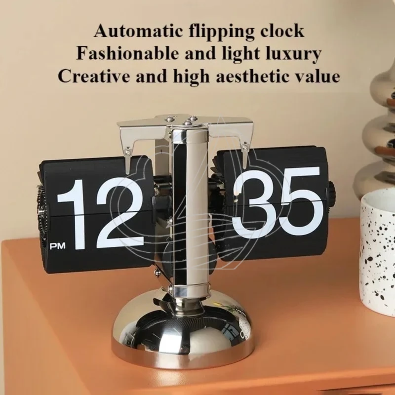 Minimalist Nordic Page Turning Clock, Automatic Mechanical Desktop Clock, Portable Household Retro Art Decoration Ornament