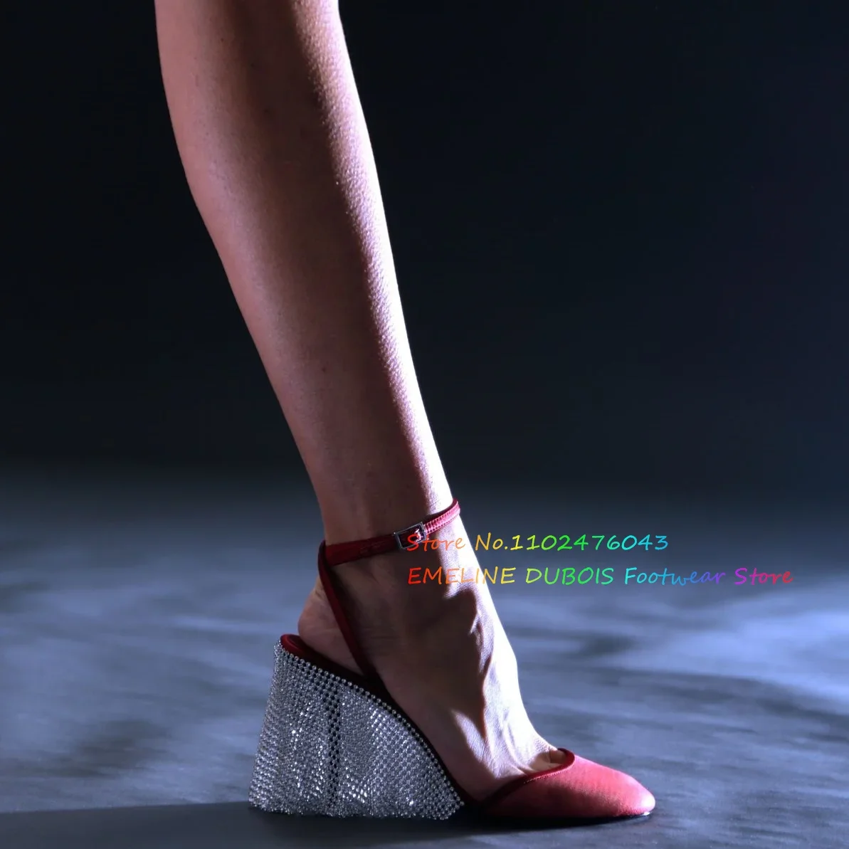 

Red Silk Soft Mesh Closed Toe Sandals Women Crystal Waterfall Embellished High Heel Buckle Strap Elegant Banquet Dress Shoes