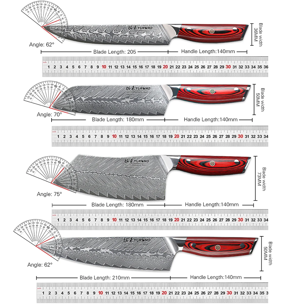 Imagem -06 - Turwho 8-pcs Facas de Cozinha Conjunto 67 Camada Aço Damasco Faca do Chef Japonês Santoku Desossa Cutelo Pão Faca Utilitário Corte