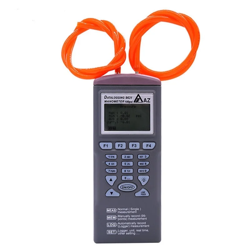 AZ9631 Digital Differential Pressure Meter Data Logger Stainless Steel Manometer Recorder for Air Differential Pressure