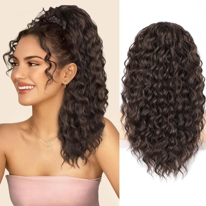 22 Inch Drawstring Curly Ponytail Wig for Women - Synthetic Fluffy Long Curly Hair Extension, Easy Styling for Daily/Dating/Part image 6