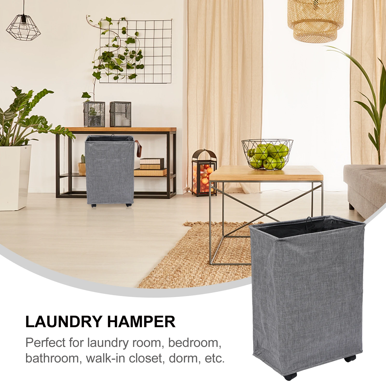 

Foldable Laundry Basket Large Size Wheels Cationic Fabric Collapsible Dirty Clothes Hamper Storage Bedroom Bathroom Dormitory