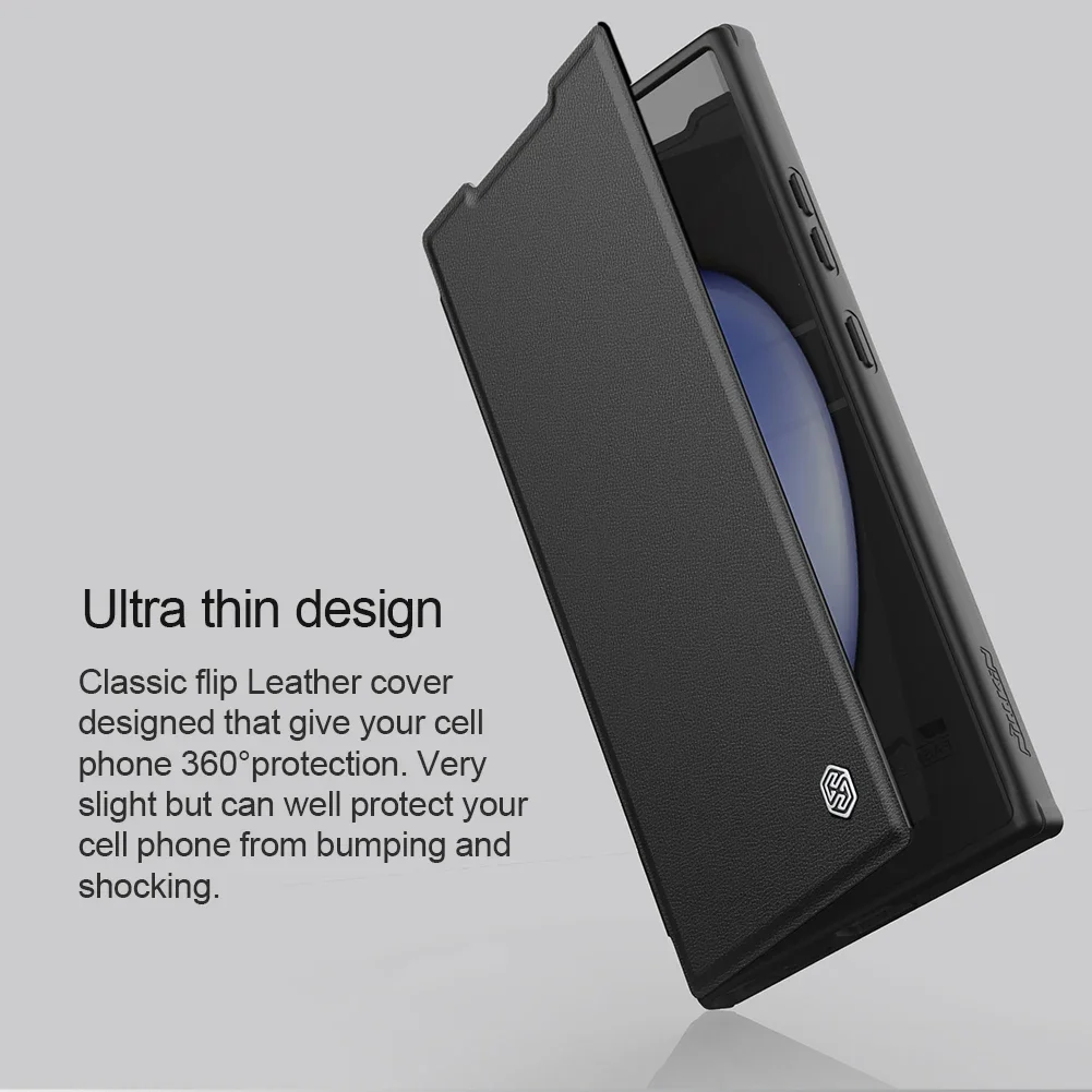 Nillkin Case For Samsung Galaxy S24 Ultra Flip Leather Case Slide Camera Cover Back Holder Case