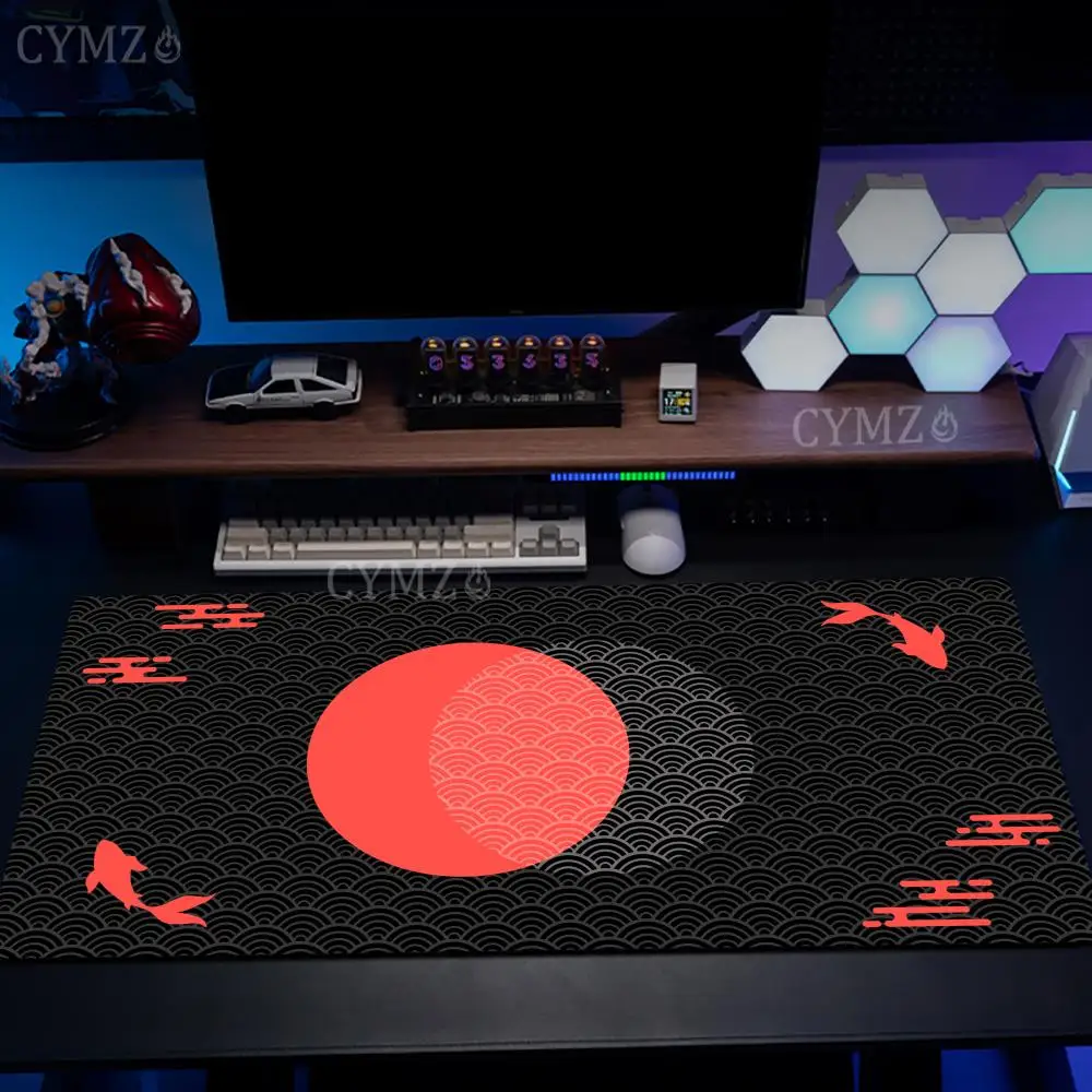 

Коврик для мыши в стиле Ukiyo-e Red Moon Koi fish, настольный коврик, нескользящий, прочный, с прошитыми краями, аксессуары для ПК, игровой коврик для мыши tapis souris