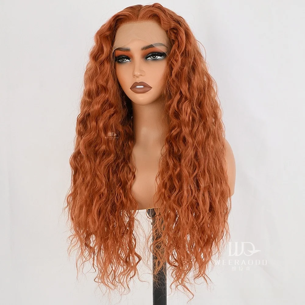 28 Inch Water Wave Copper Red Lace Front Wig, Cosplay