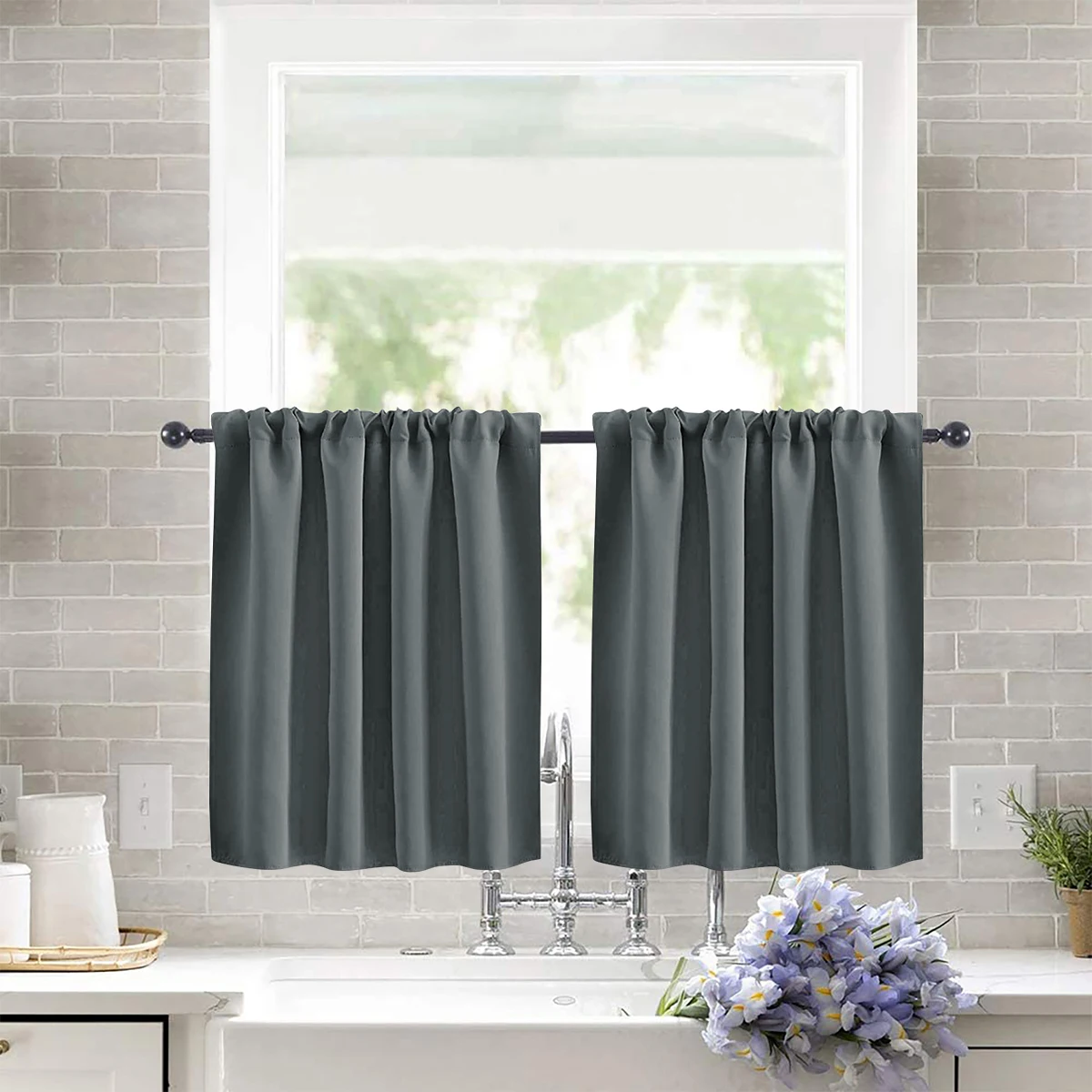 1pc Solid Window Curtain, Short Curtains for Kitchen, Bathroom, Small High Blackout Curtains for Home Decoration, UV Protection